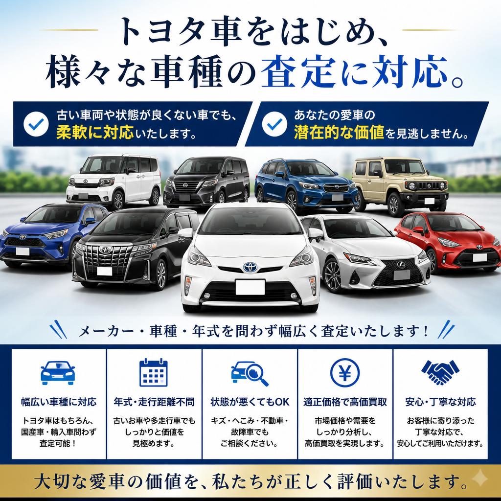 幅広い車種に対応、安心の査定！