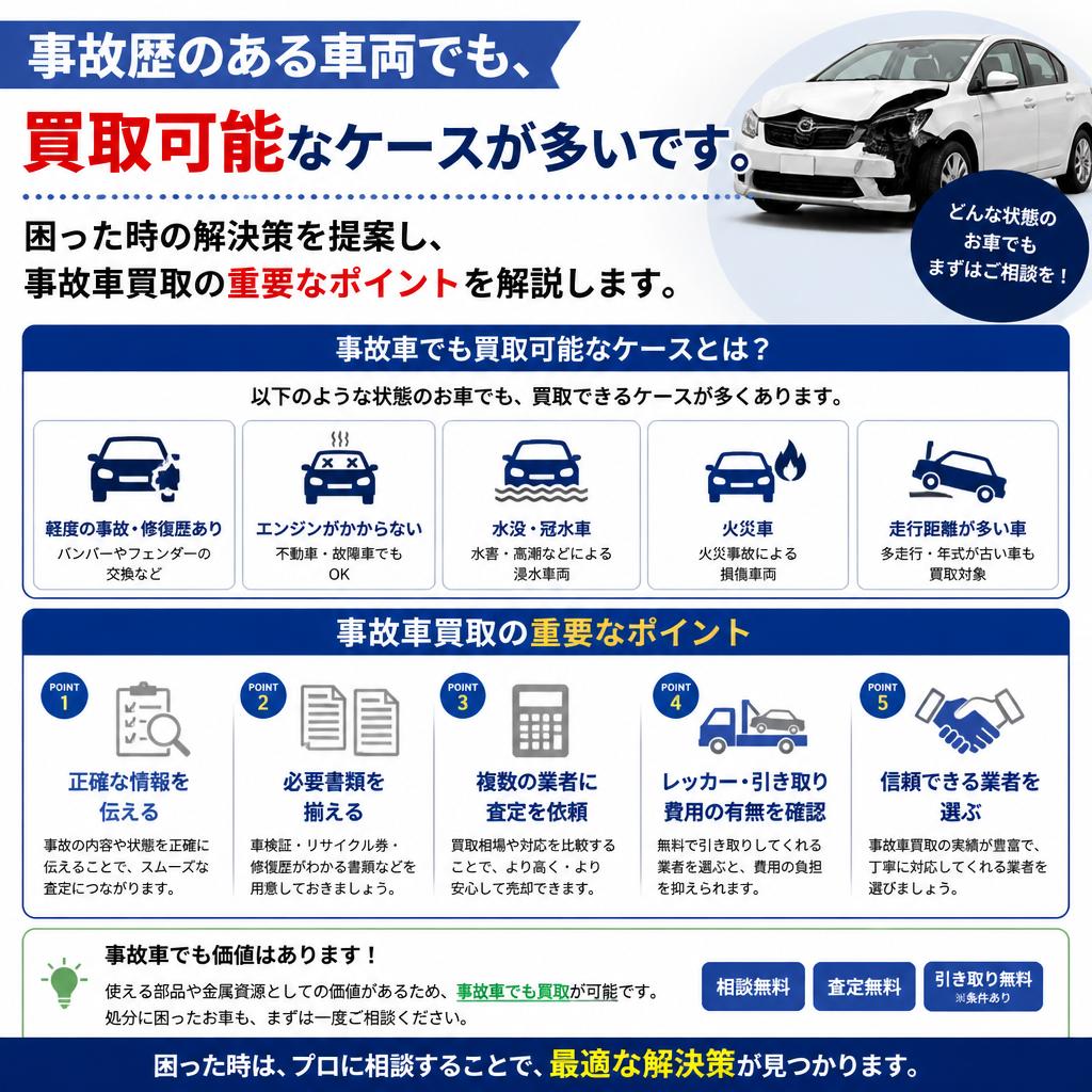 事故車でも諦めない！柔軟な買取対応