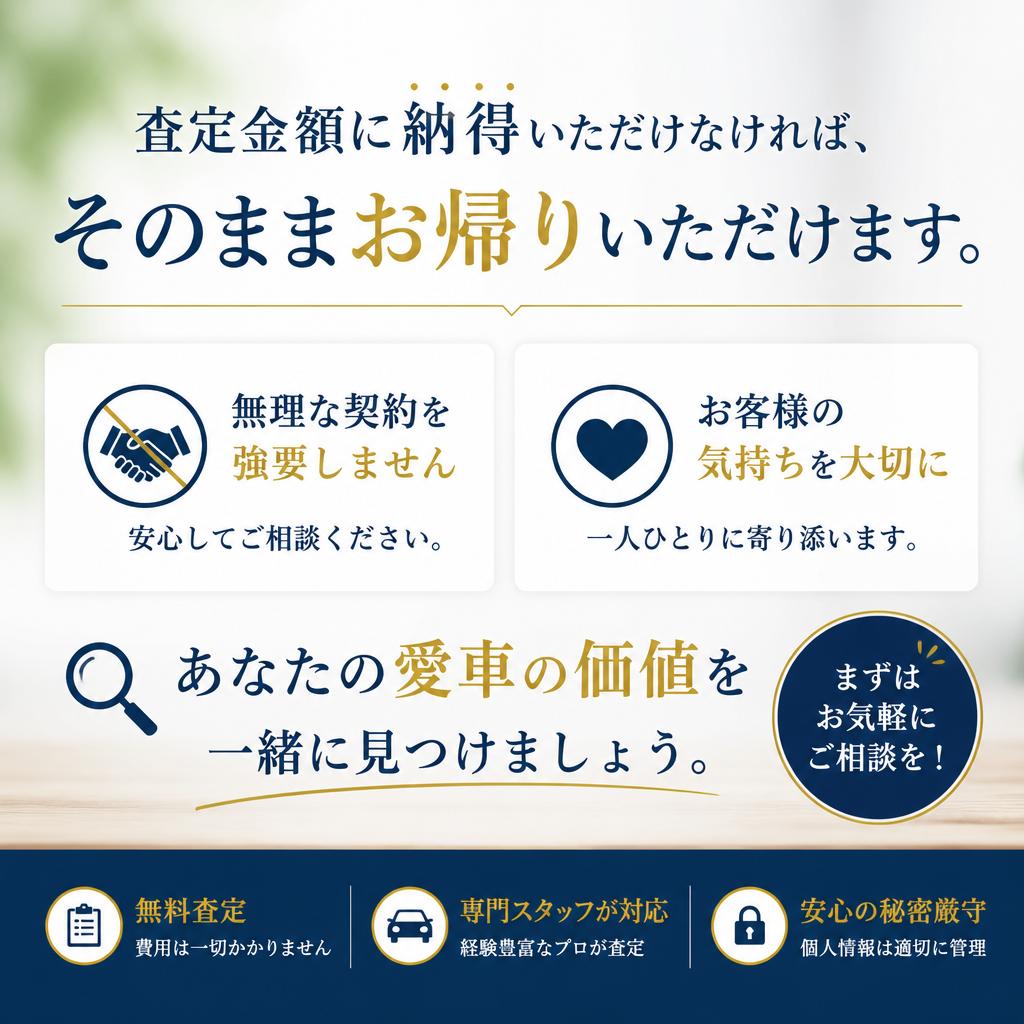査定結果にご納得いただけなければ無理な勧誘はいたしません