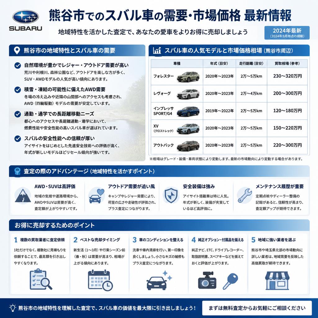 熊谷市におけるスバル車の市場価格