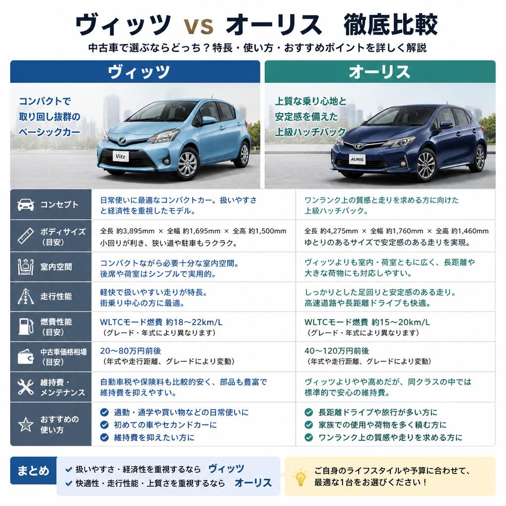 ヴィッツとオーリスの比較|あなたに最適な選択とは?