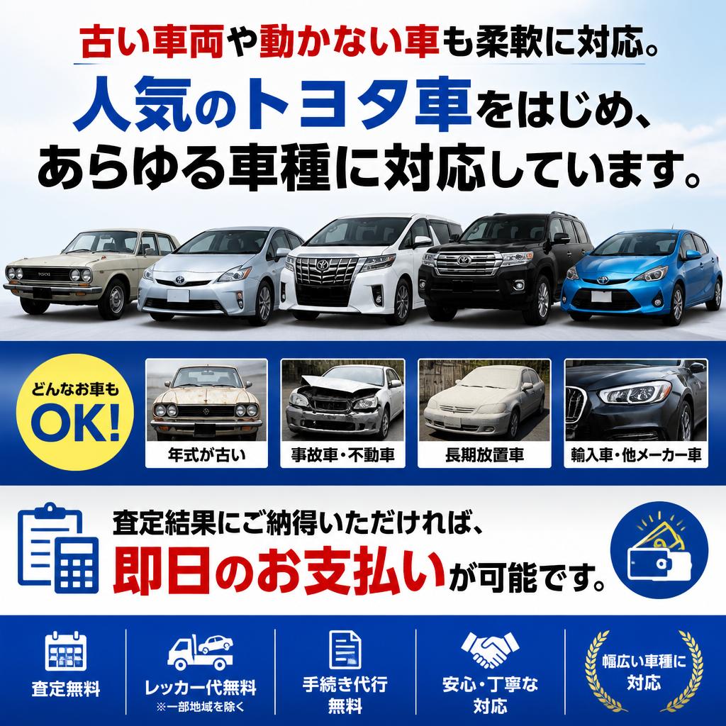 幅広い車両の買取対応