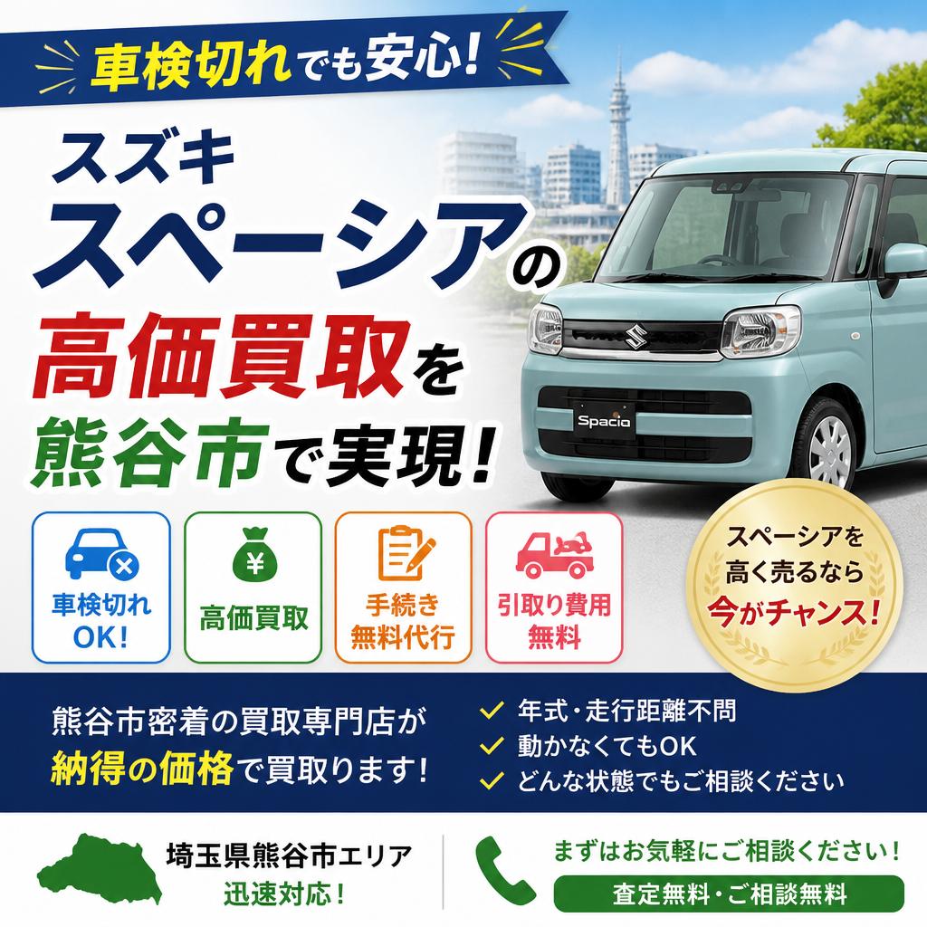 車検切れでも安心！スズキスペーシアの高価買取を熊谷市で実現！