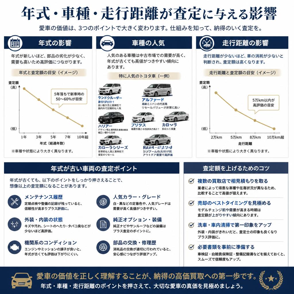 年式と車種による買取価格の違い