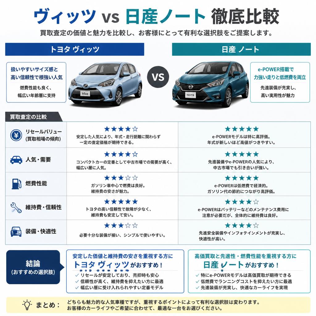ヴィッツとの比較！どちらが買取に有利？