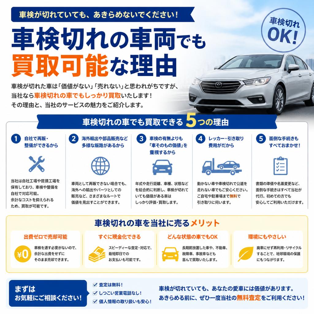 車検切れの車両でも高価買取！
